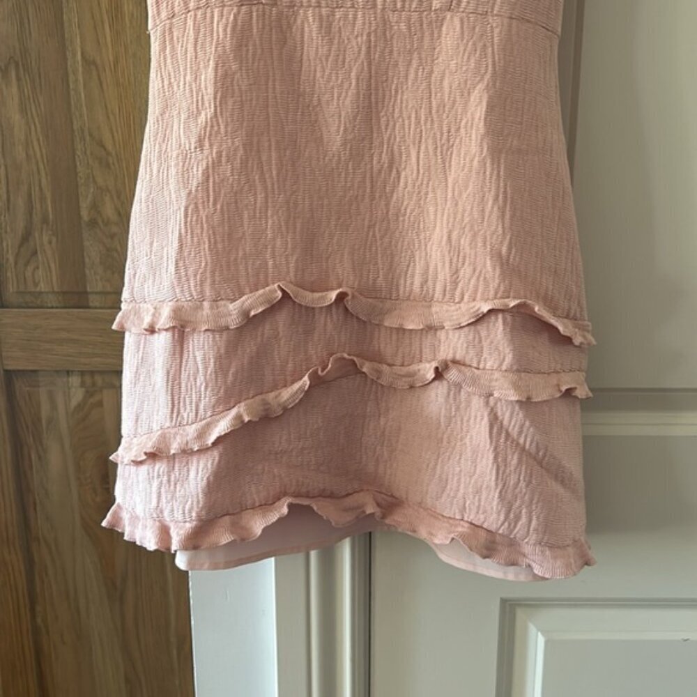 SANDRO v neck pink ruffle dress us 6 - Picture 6 of 16